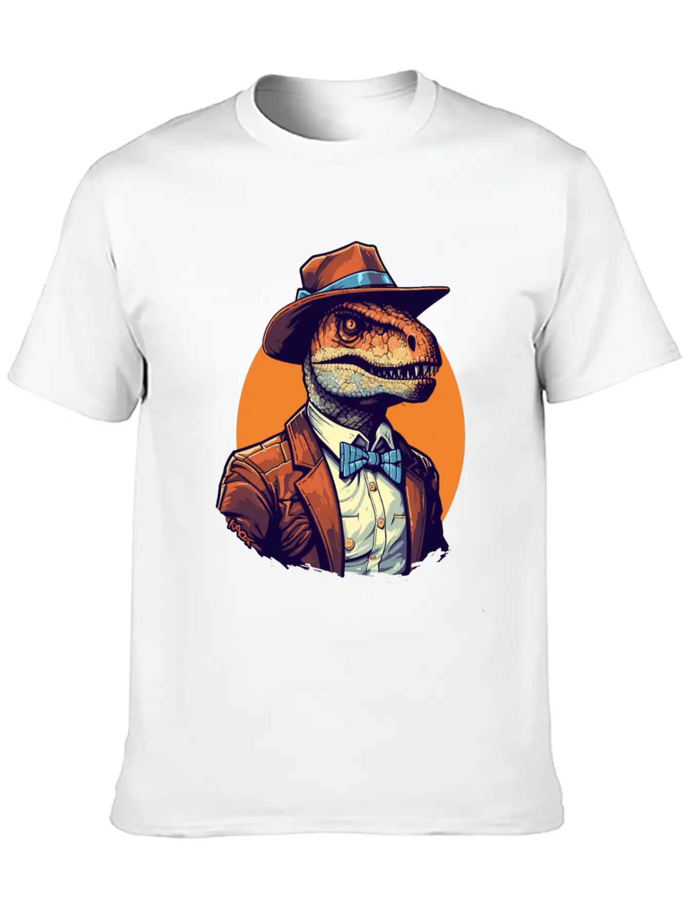 Dapper Raptor: Dinosaur In Suit And Tie Unisex Short Sleeve Soft Cotton T-Shirt – Casual Everyday Wear