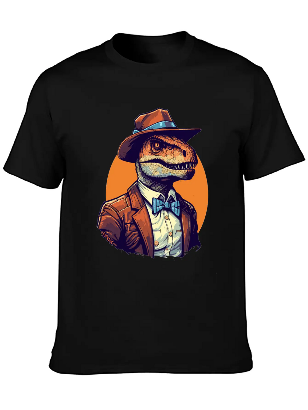Dapper Raptor: Dinosaur In Suit And Tie Unisex Short Sleeve Soft Cotton T-Shirt – Casual Everyday Wear