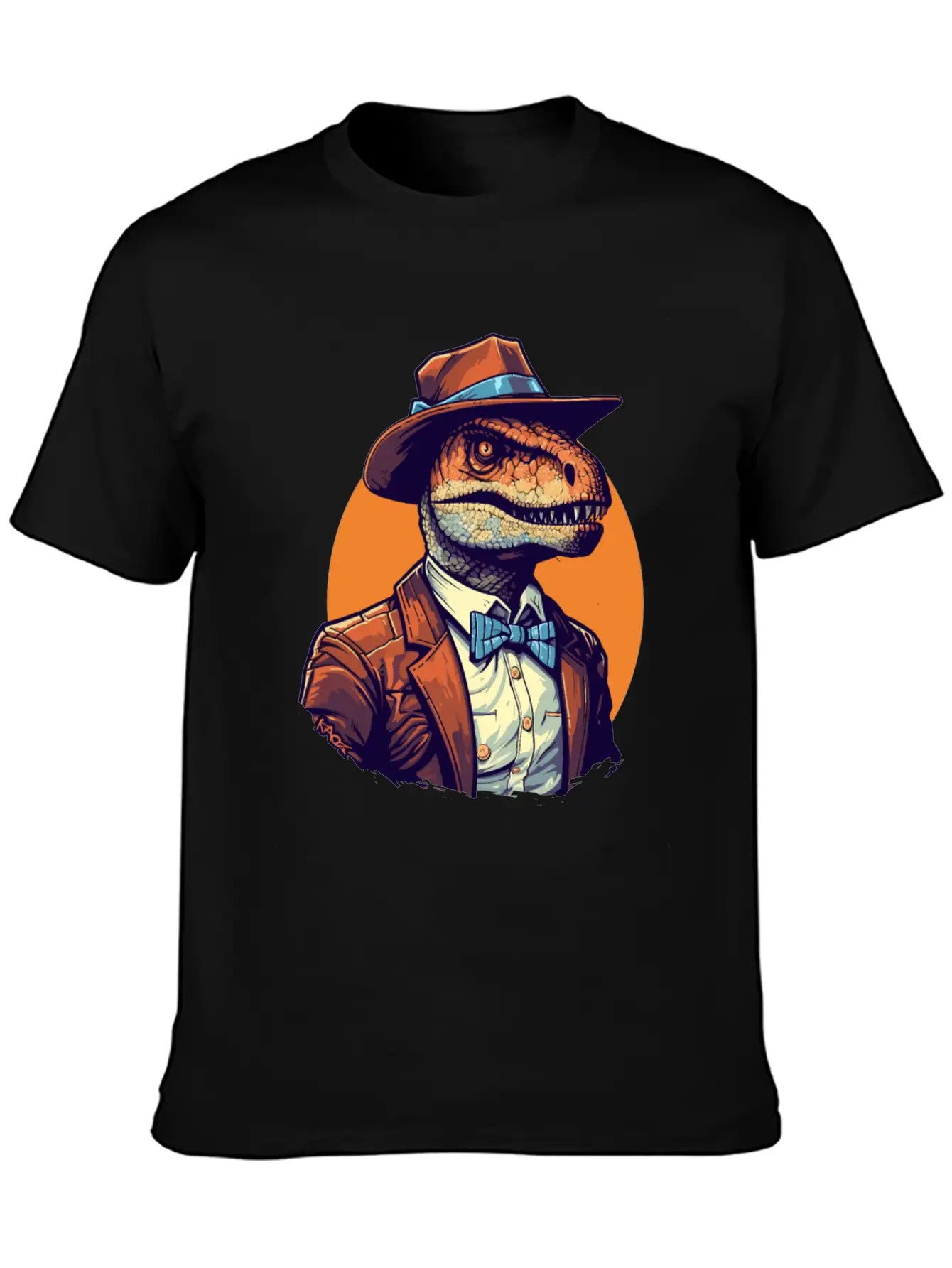 Dapper Raptor: Dinosaur In Suit And Tie Unisex Short Sleeve Soft Cotton T-Shirt – Casual Everyday Wear