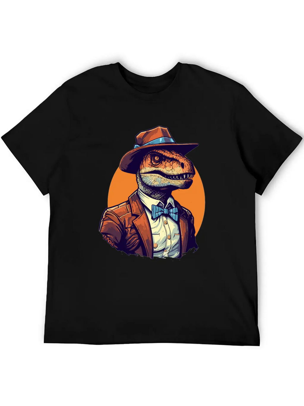 Dapper Raptor: Dinosaur In Suit And Tie Unisex Short Sleeve Soft Cotton T-Shirt – Casual Everyday Wear