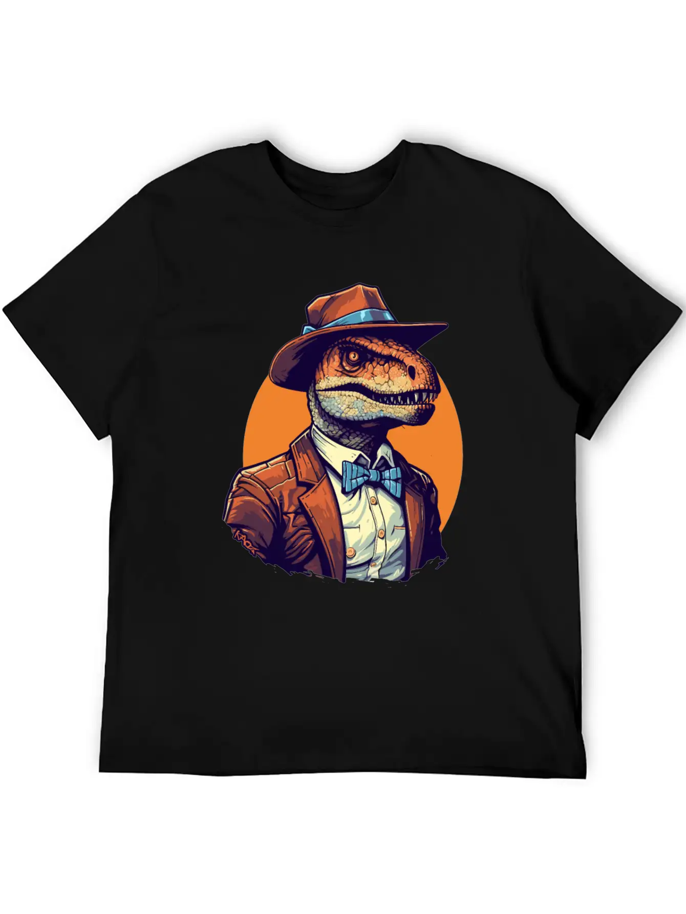Dapper Raptor: Dinosaur In Suit And Tie Unisex Short Sleeve Soft Cotton T-Shirt – Casual Everyday Wear