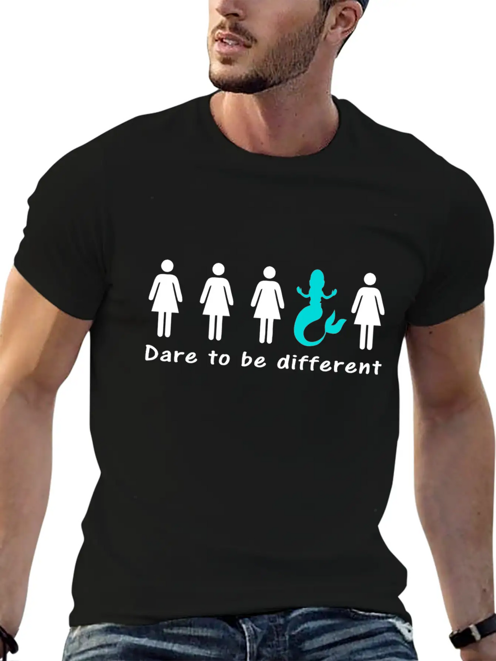 DARE TO BE DIFFERENT Mermaid Funny Cartoon Unisex Casual T-Shirt – Clean Design For Daily Comfort