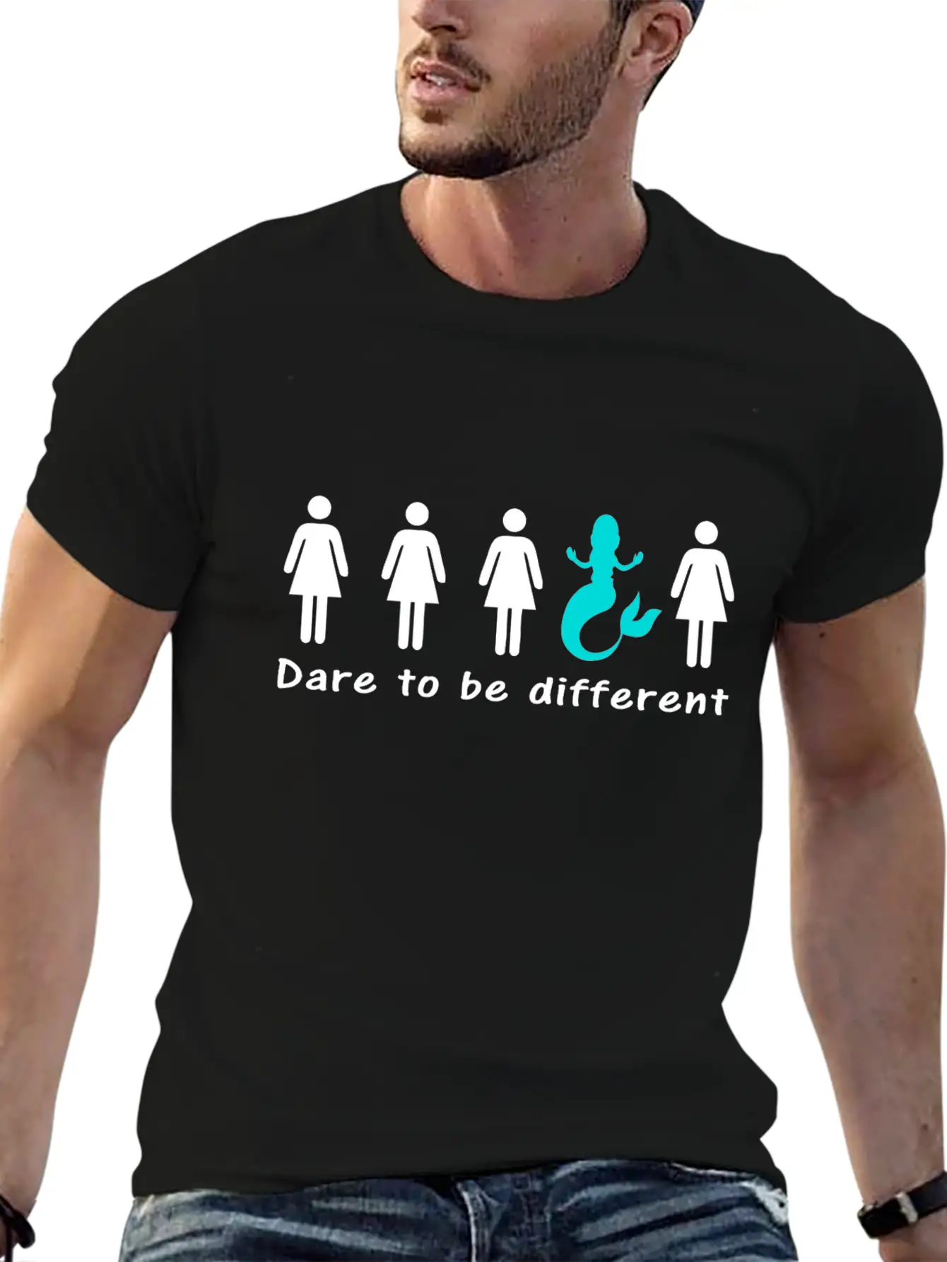 DARE TO BE DIFFERENT Mermaid Funny Cartoon Unisex Casual T-Shirt – Clean Design For Daily Comfort