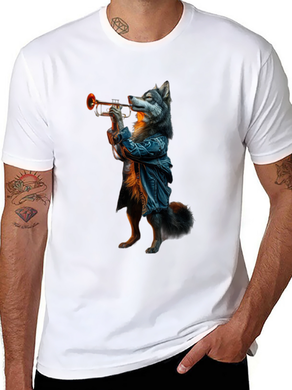 Wolf Trumpet Player Graphic Tee
