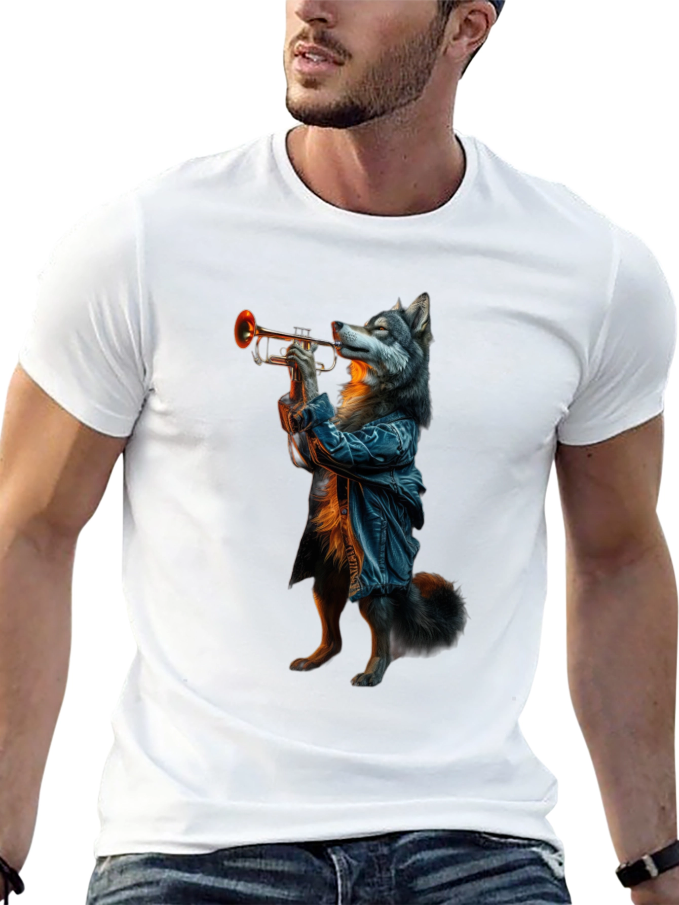 Wolf Trumpet Player Graphic Tee
