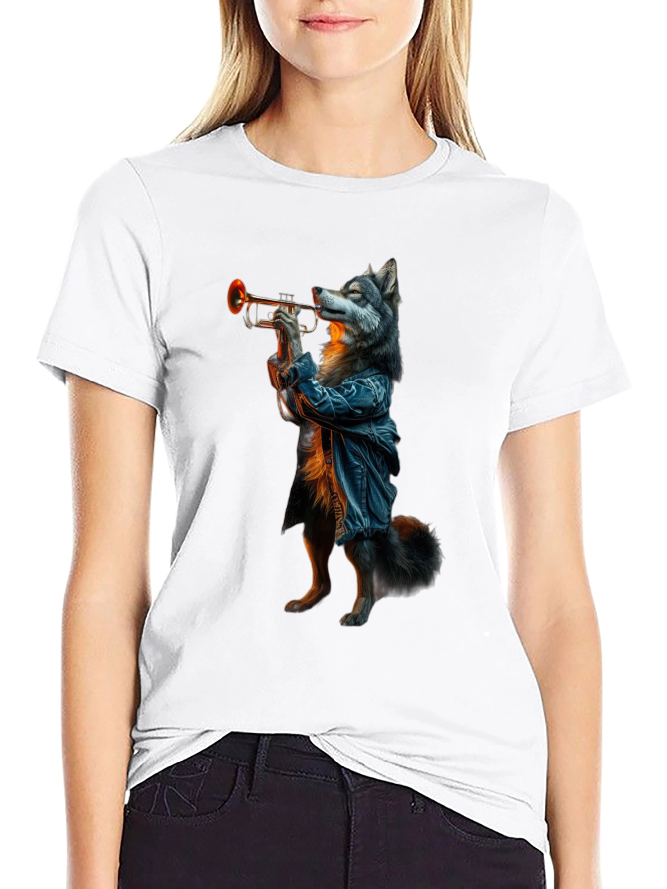 Wolf Trumpet Player Graphic Tee