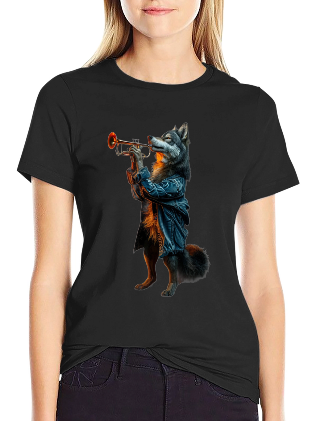Wolf Trumpet Player Graphic Tee