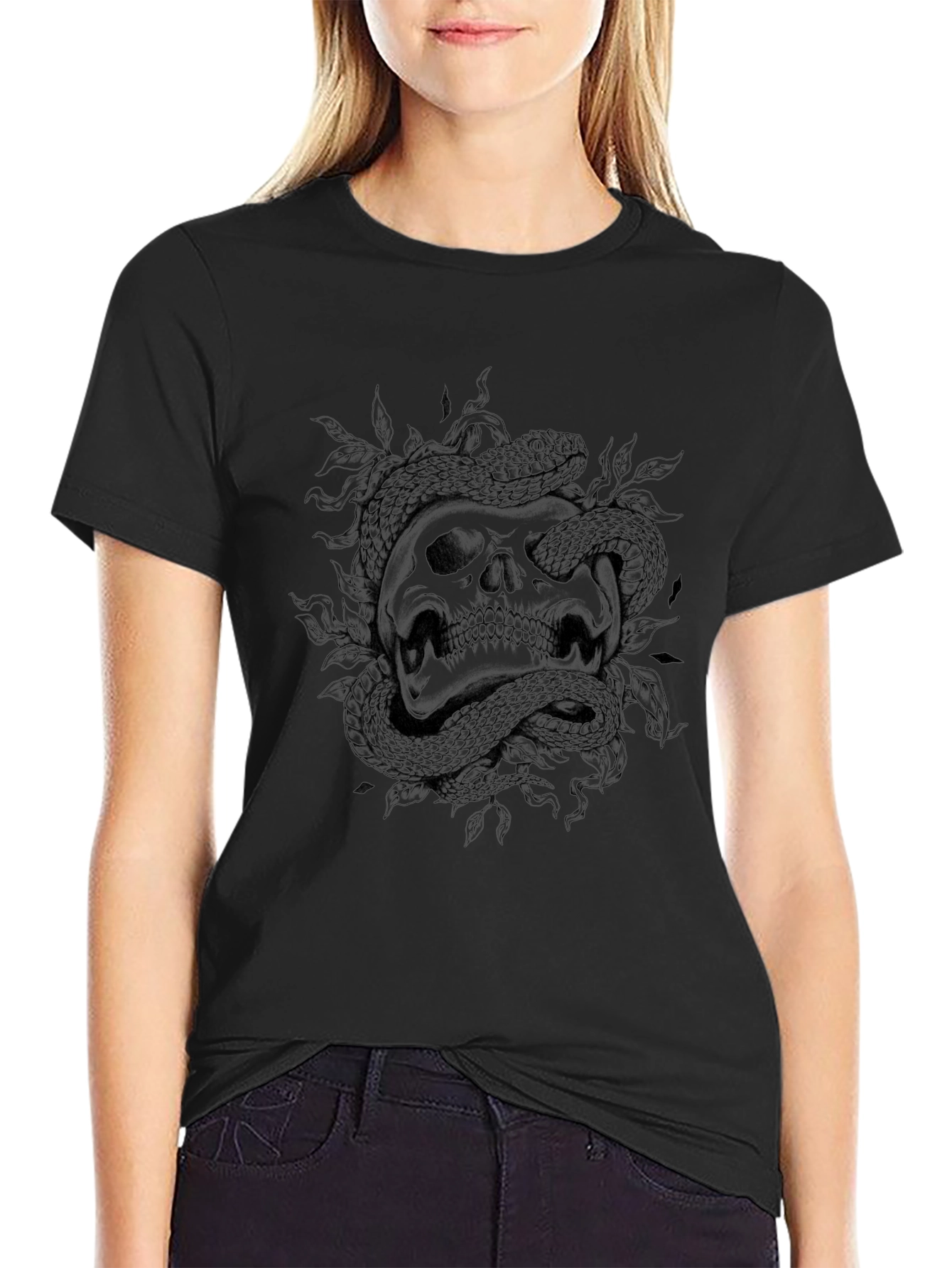 Skull and Snake Graphic Print T-Shirt