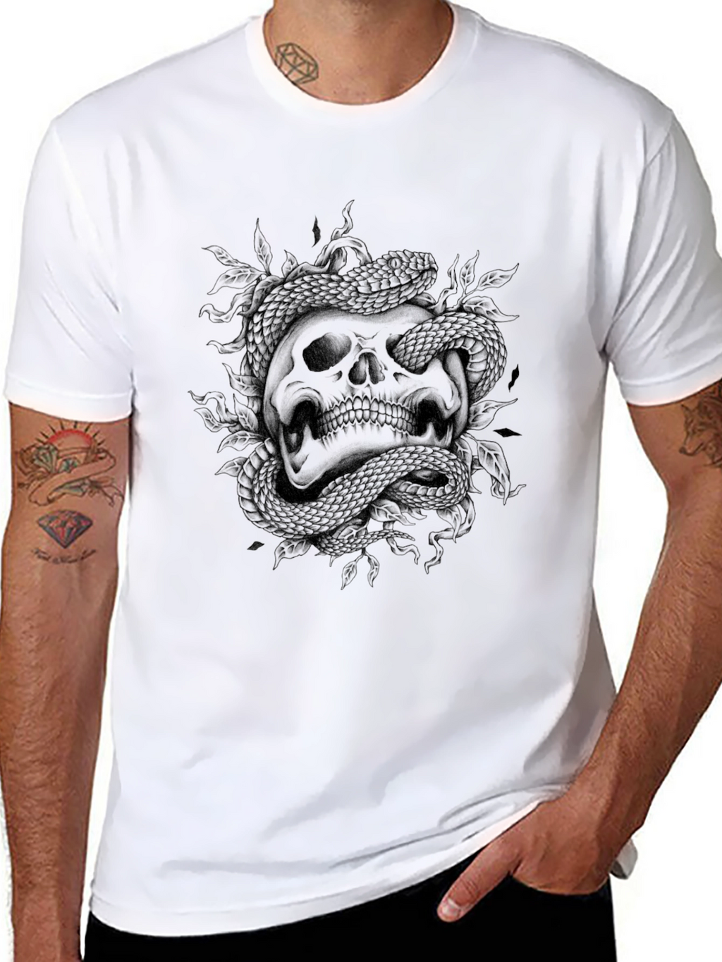 Skull and Snake Graphic Print T-Shirt