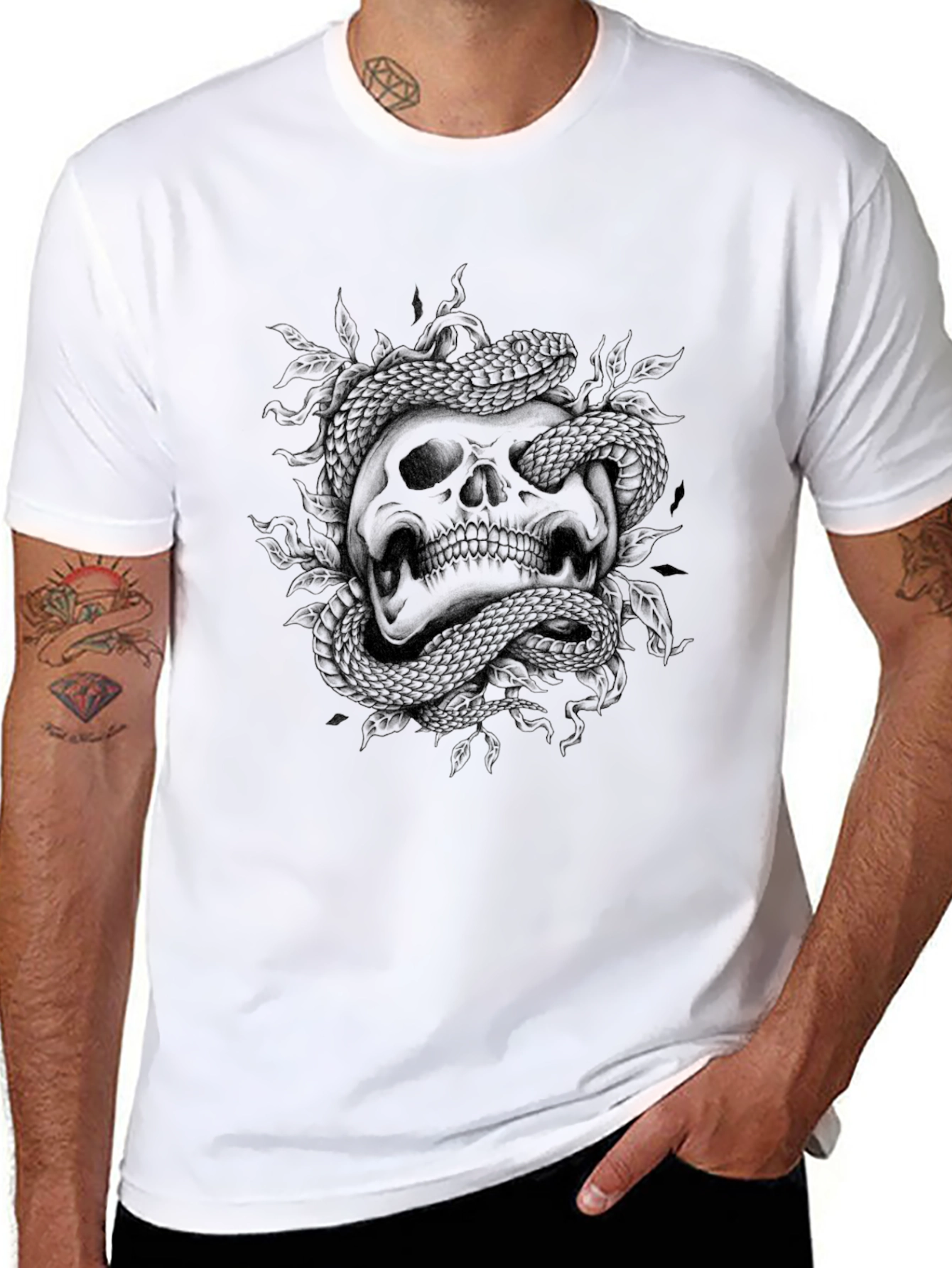 Skull and Snake Graphic Print T-Shirt
