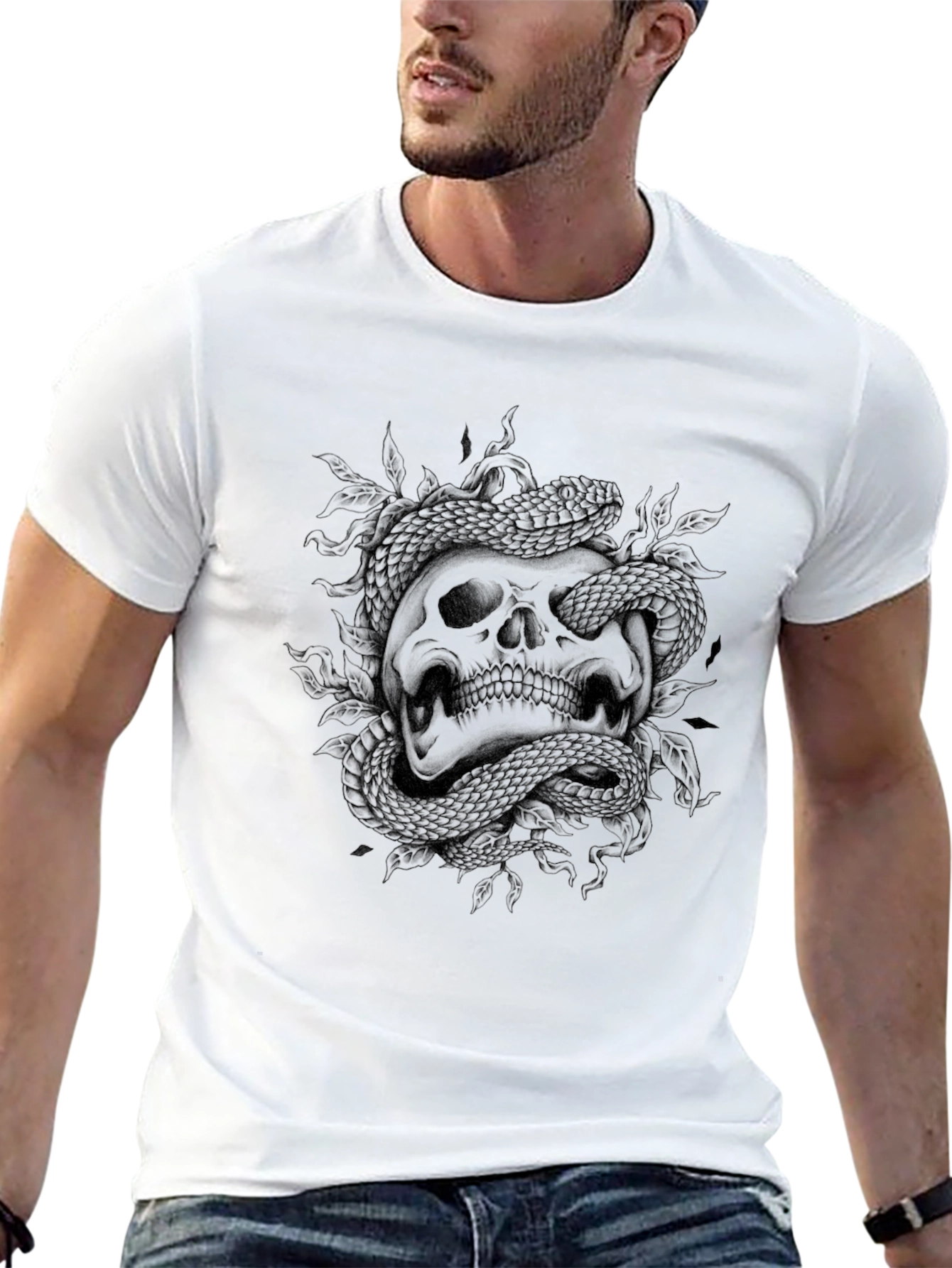 Skull and Snake Graphic Print T-Shirt