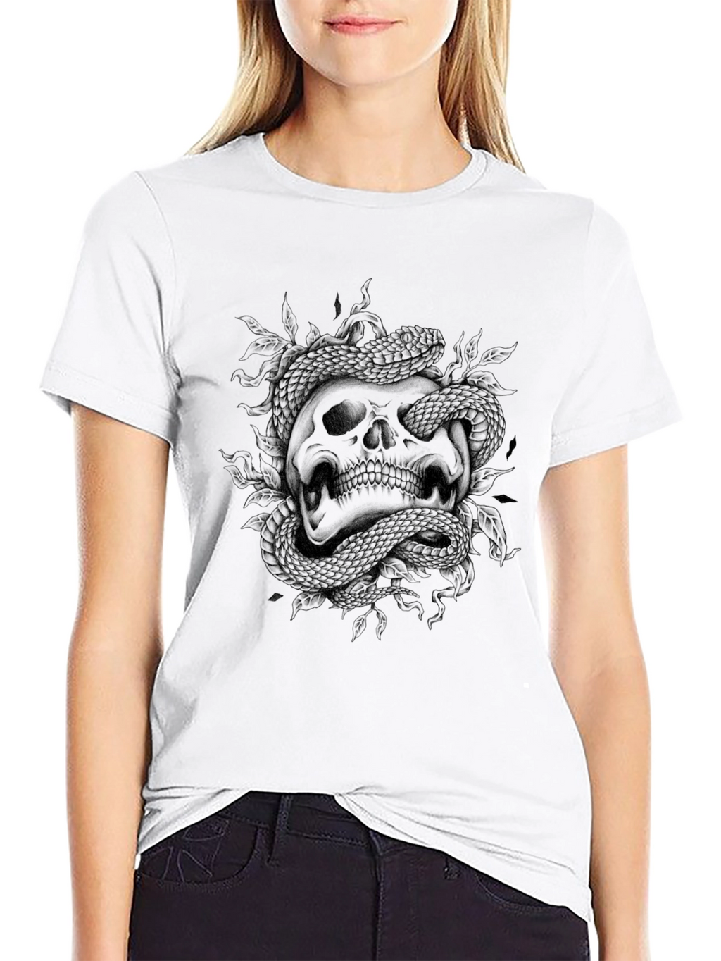 Skull and Snake Graphic Print T-Shirt