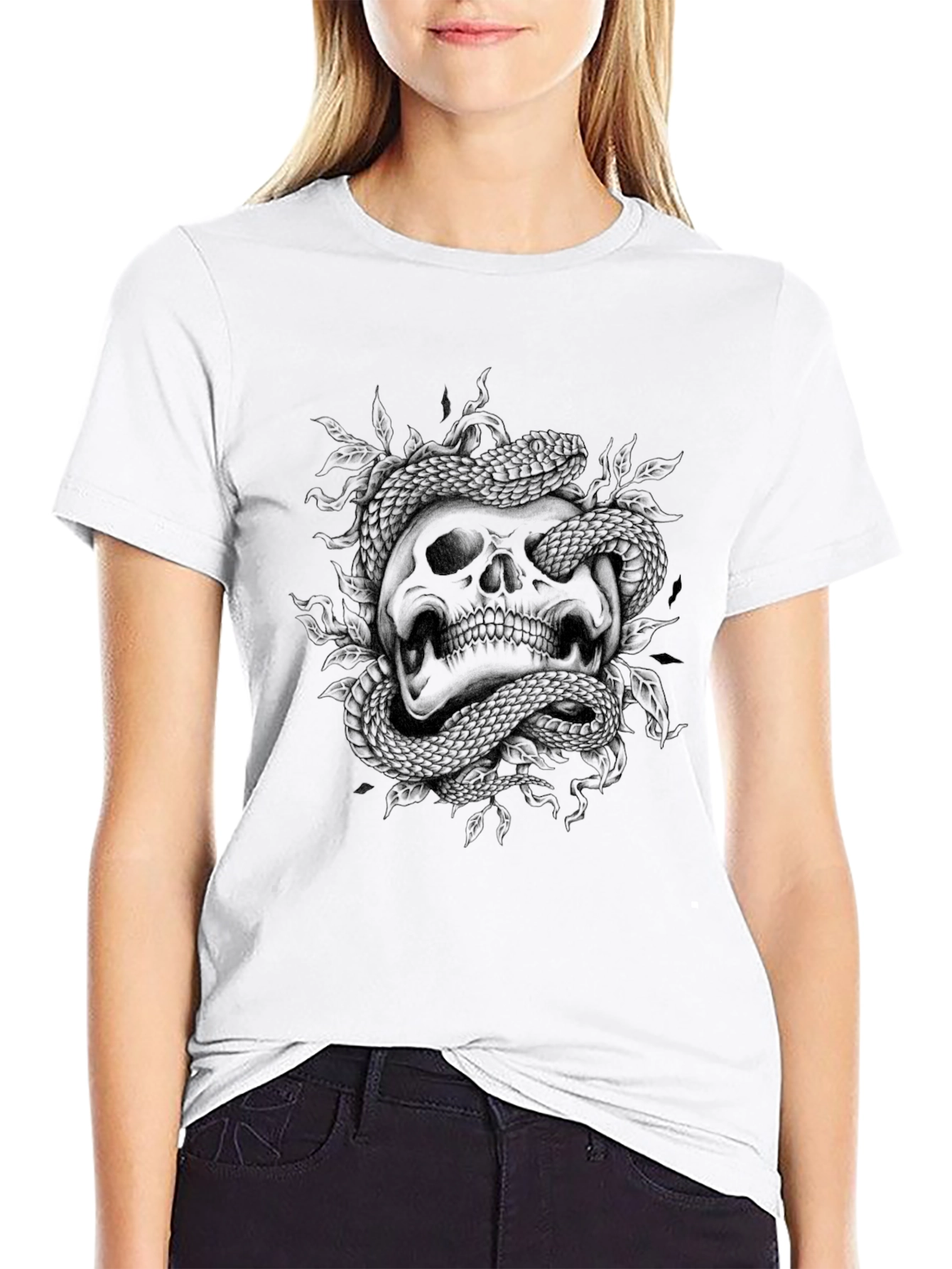 Skull and Snake Graphic Print T-Shirt