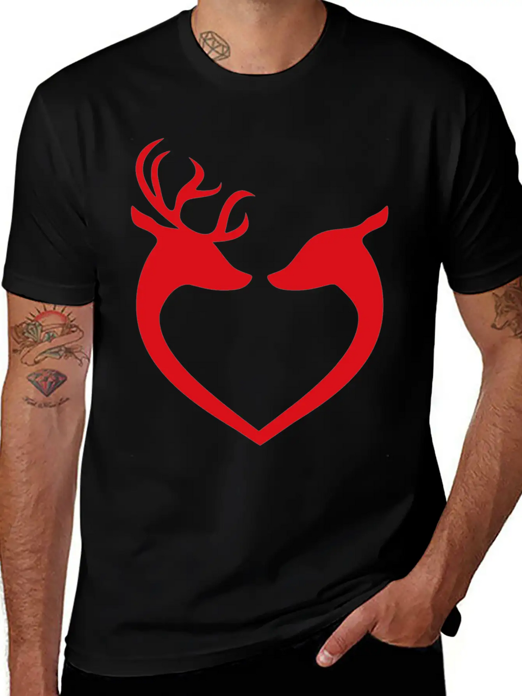Deer Couple Heart Silhouette Unisex Casual T-Shirt – Clean Design For Daily Comfort