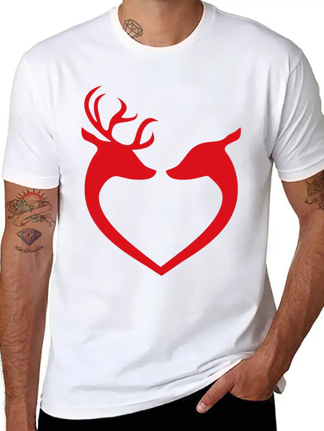 Deer Couple Heart Silhouette Unisex Casual T-Shirt – Clean Design For Daily Comfort