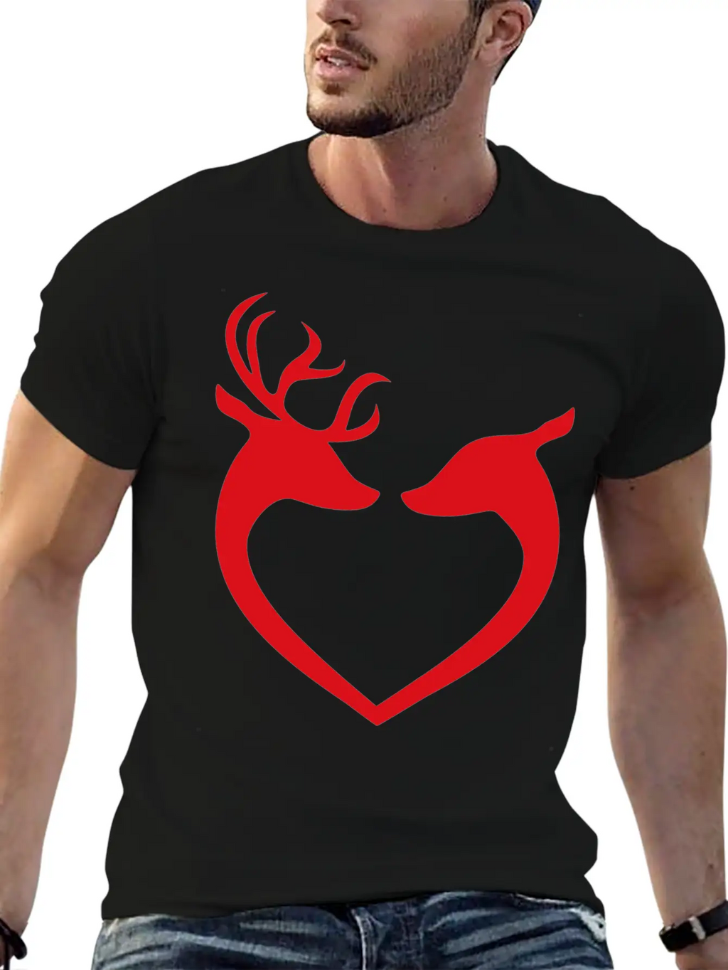 Deer Couple Heart Silhouette Unisex Casual T-Shirt – Clean Design For Daily Comfort