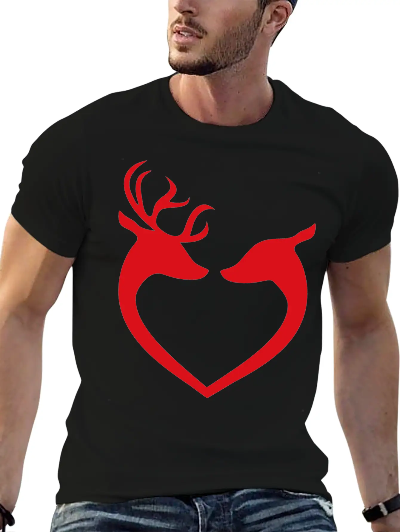 Deer Couple Heart Silhouette Unisex Casual T-Shirt – Clean Design For Daily Comfort