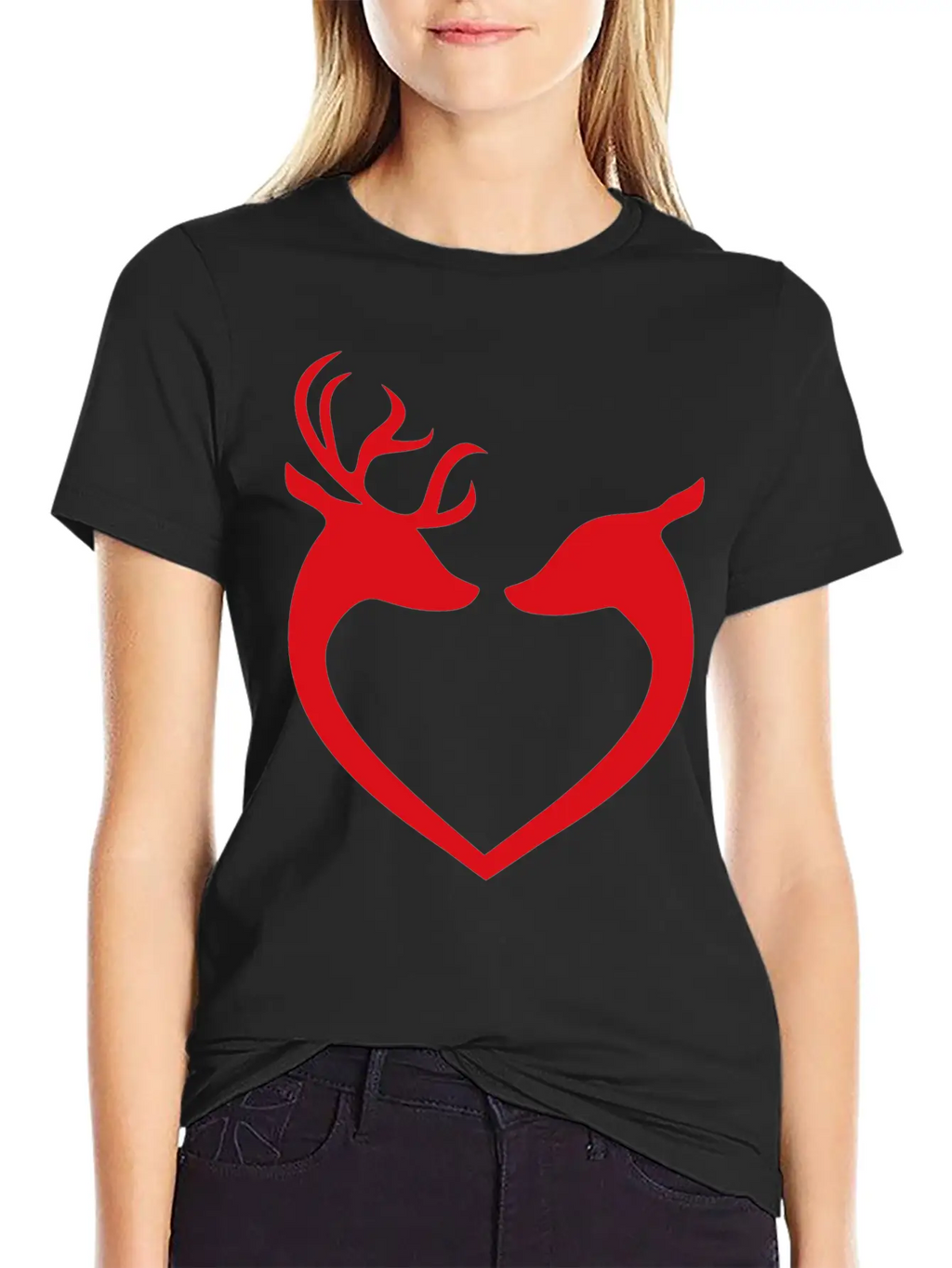 Deer Couple Heart Silhouette Unisex Casual T-Shirt – Clean Design For Daily Comfort