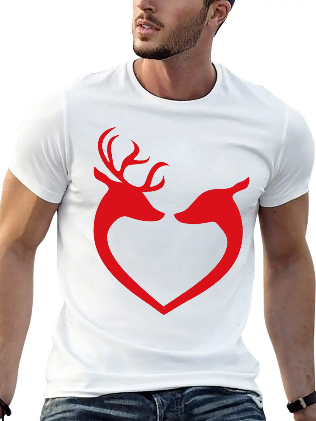 Deer Couple Heart Silhouette Unisex Casual T-Shirt – Clean Design For Daily Comfort