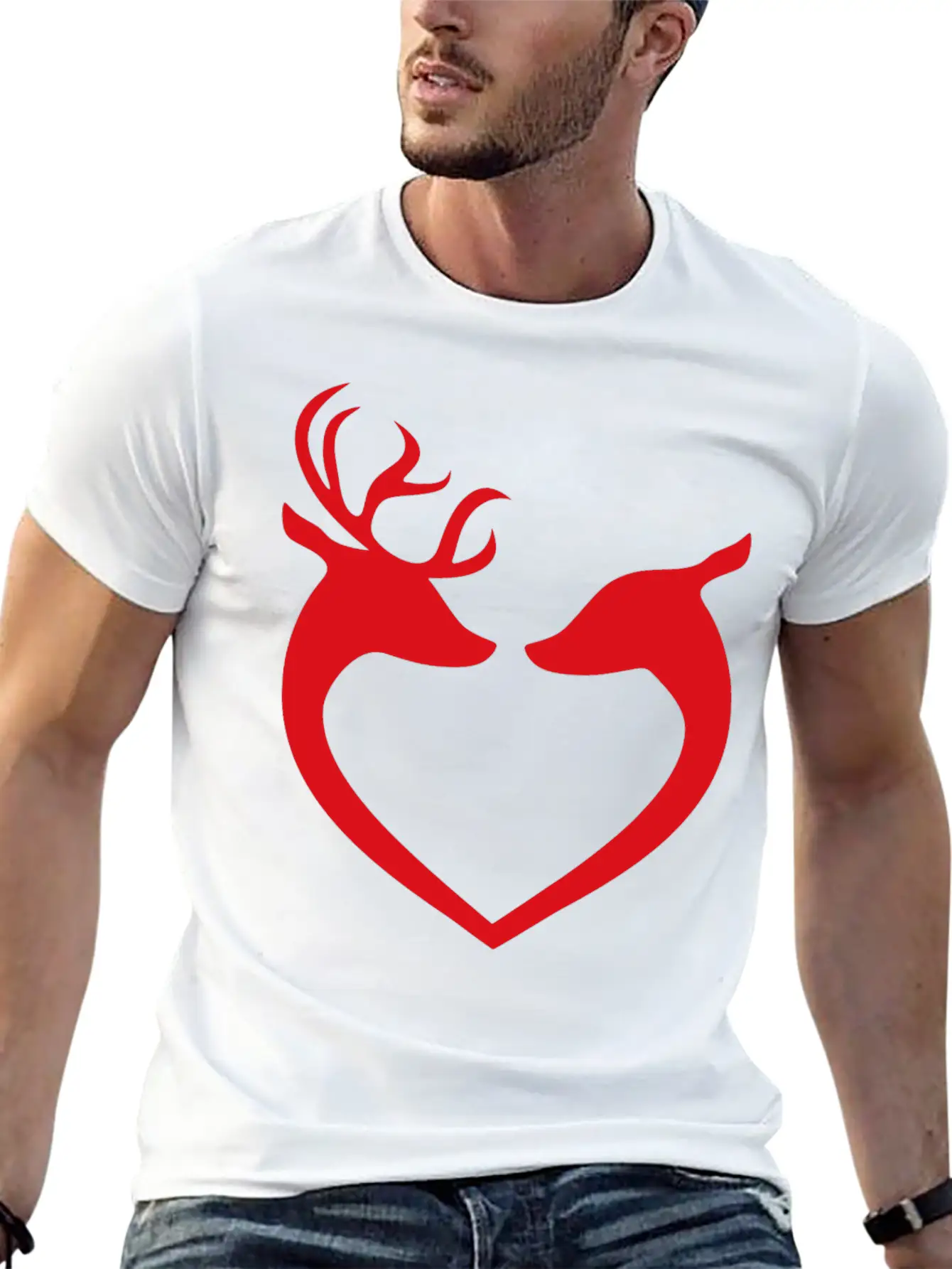 Deer Couple Heart Silhouette Unisex Casual T-Shirt – Clean Design For Daily Comfort