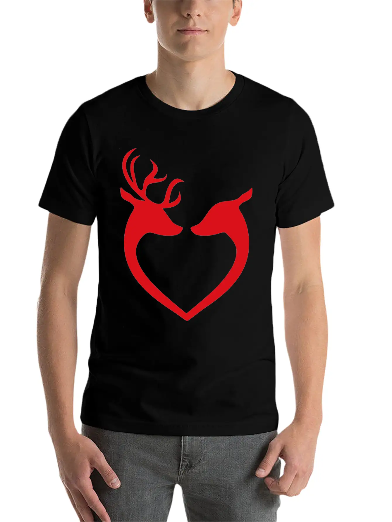 Deer Couple Heart Silhouette Unisex Casual T-Shirt – Clean Design For Daily Comfort