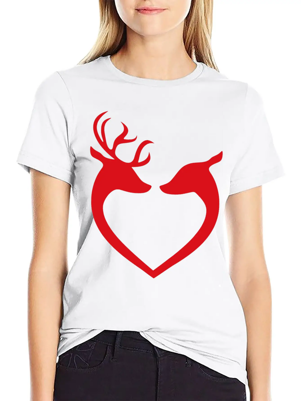 Deer Couple Heart Silhouette Unisex Casual T-Shirt – Clean Design For Daily Comfort