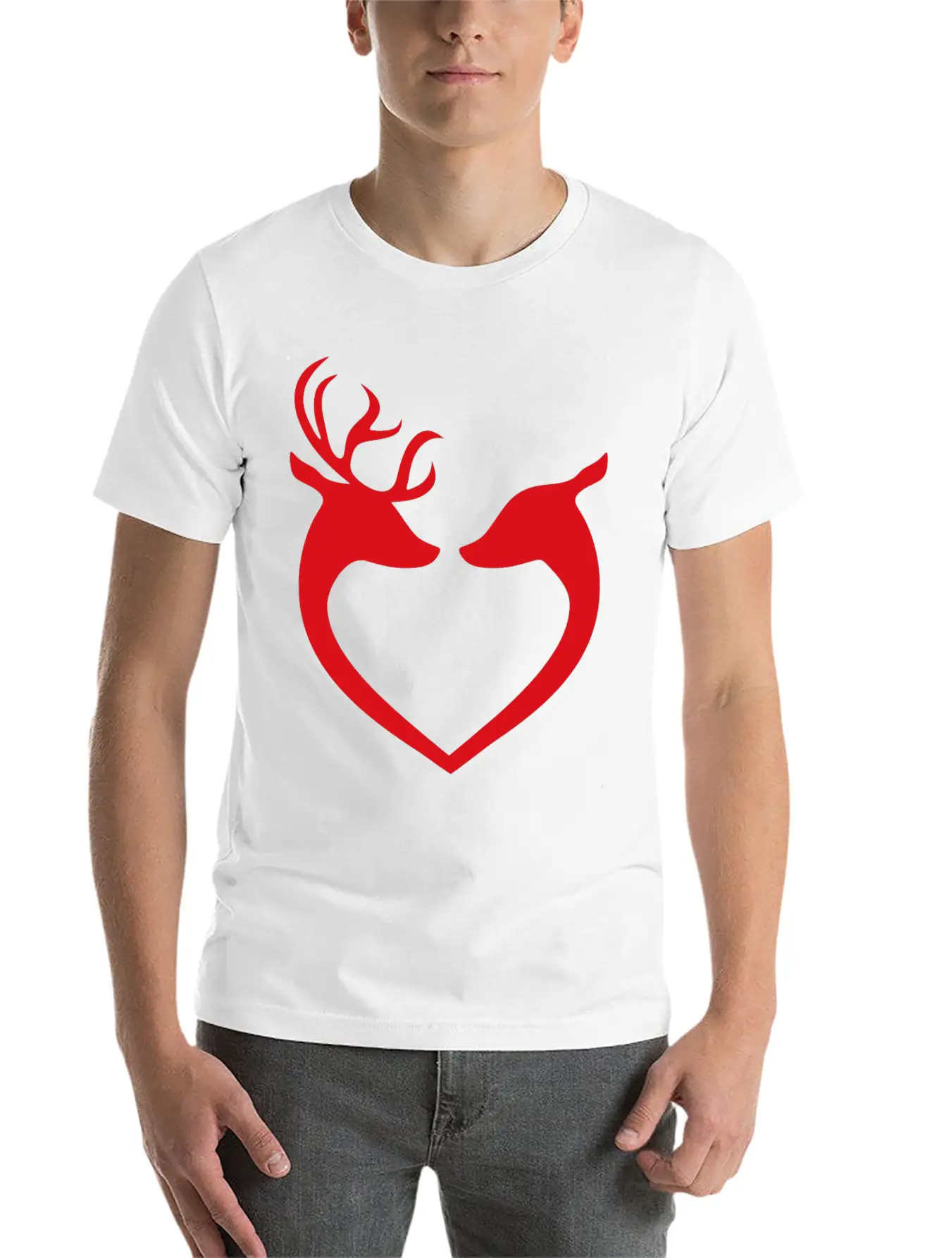 Deer Couple Heart Silhouette Unisex Casual T-Shirt – Clean Design For Daily Comfort