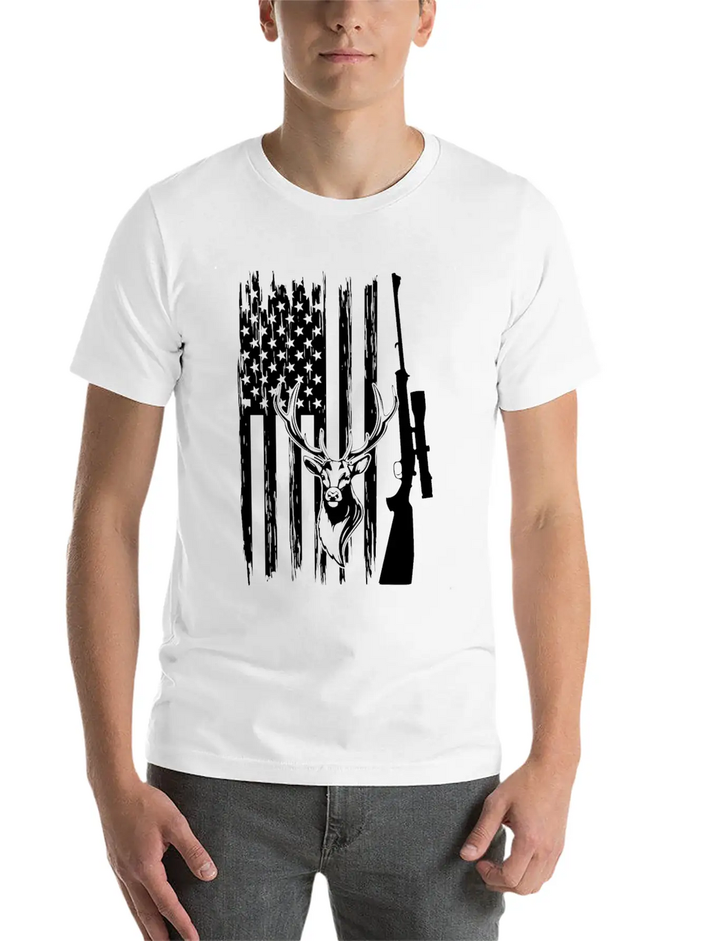 Deer Hunting Deer Head America Flag Deer Hunter Unisex Casual T-Shirt – Clean Design For Daily Comfort