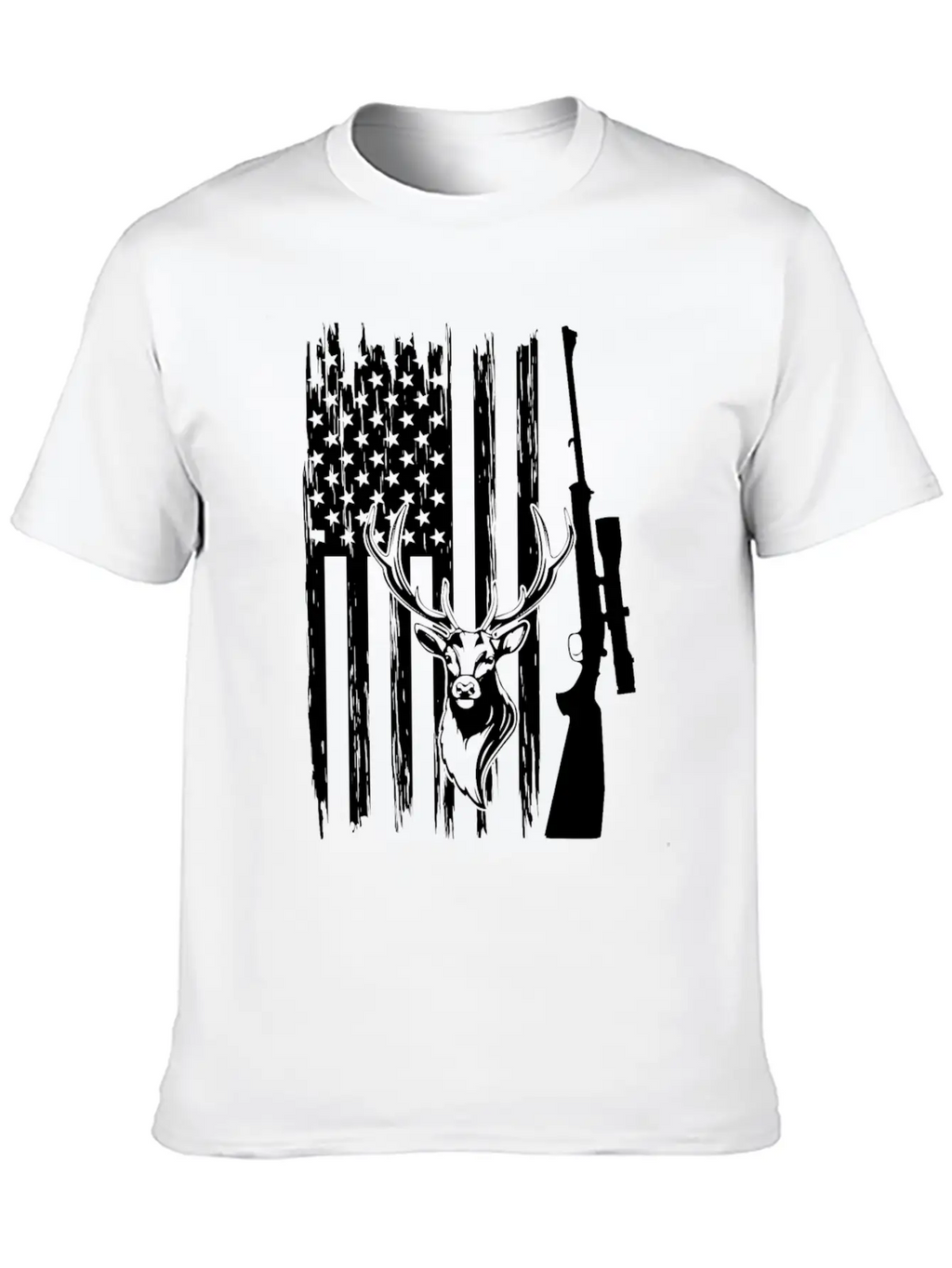 Deer Hunting Deer Head America Flag Deer Hunter Unisex Casual T-Shirt – Clean Design For Daily Comfort