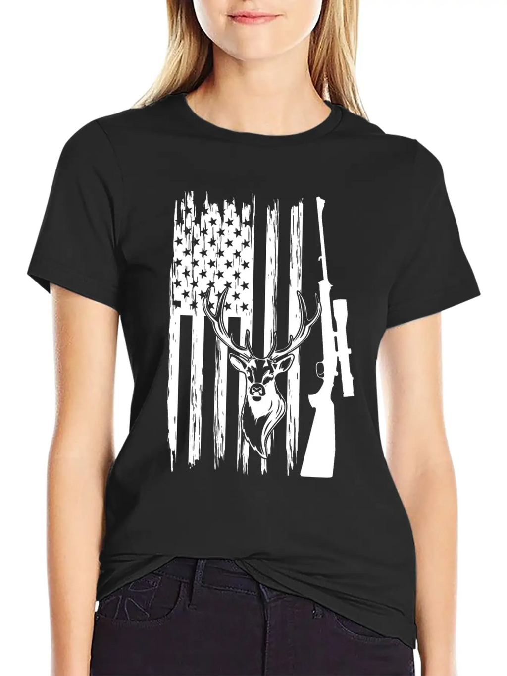 Deer Hunting Deer Head America Flag Deer Hunter Unisex Casual T-Shirt – Clean Design For Daily Comfort