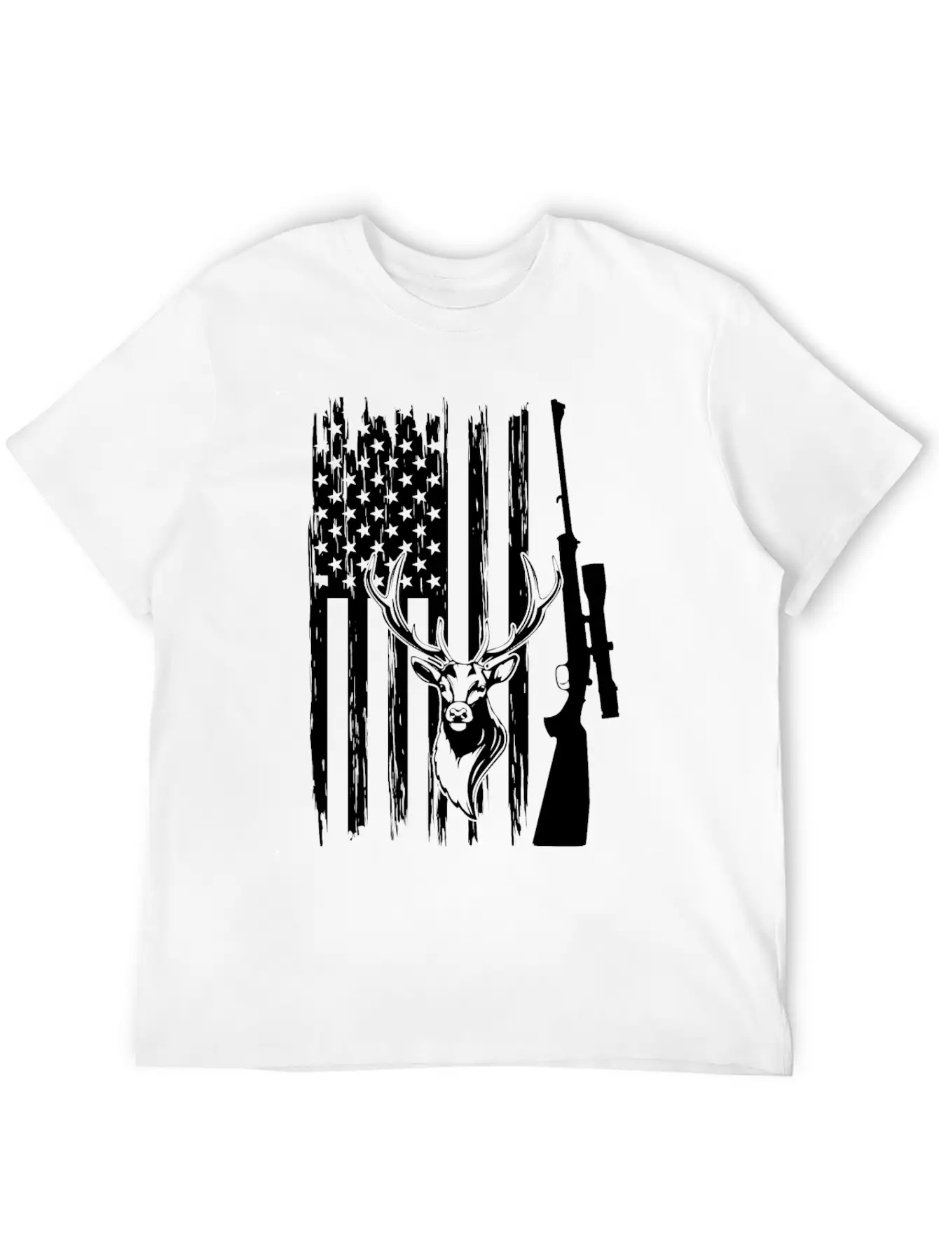 Deer Hunting Deer Head America Flag Deer Hunter Unisex Casual T-Shirt – Clean Design For Daily Comfort
