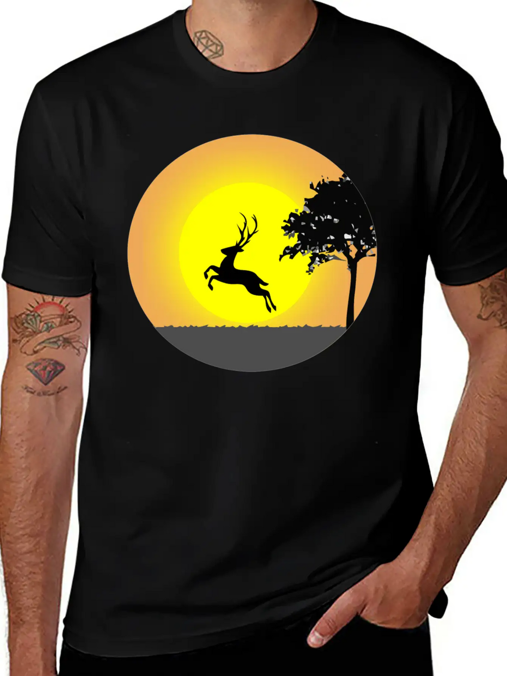 Deer Sunset Sun Unisex Short Sleeve Soft Cotton T-Shirt – Casual Everyday Wear
