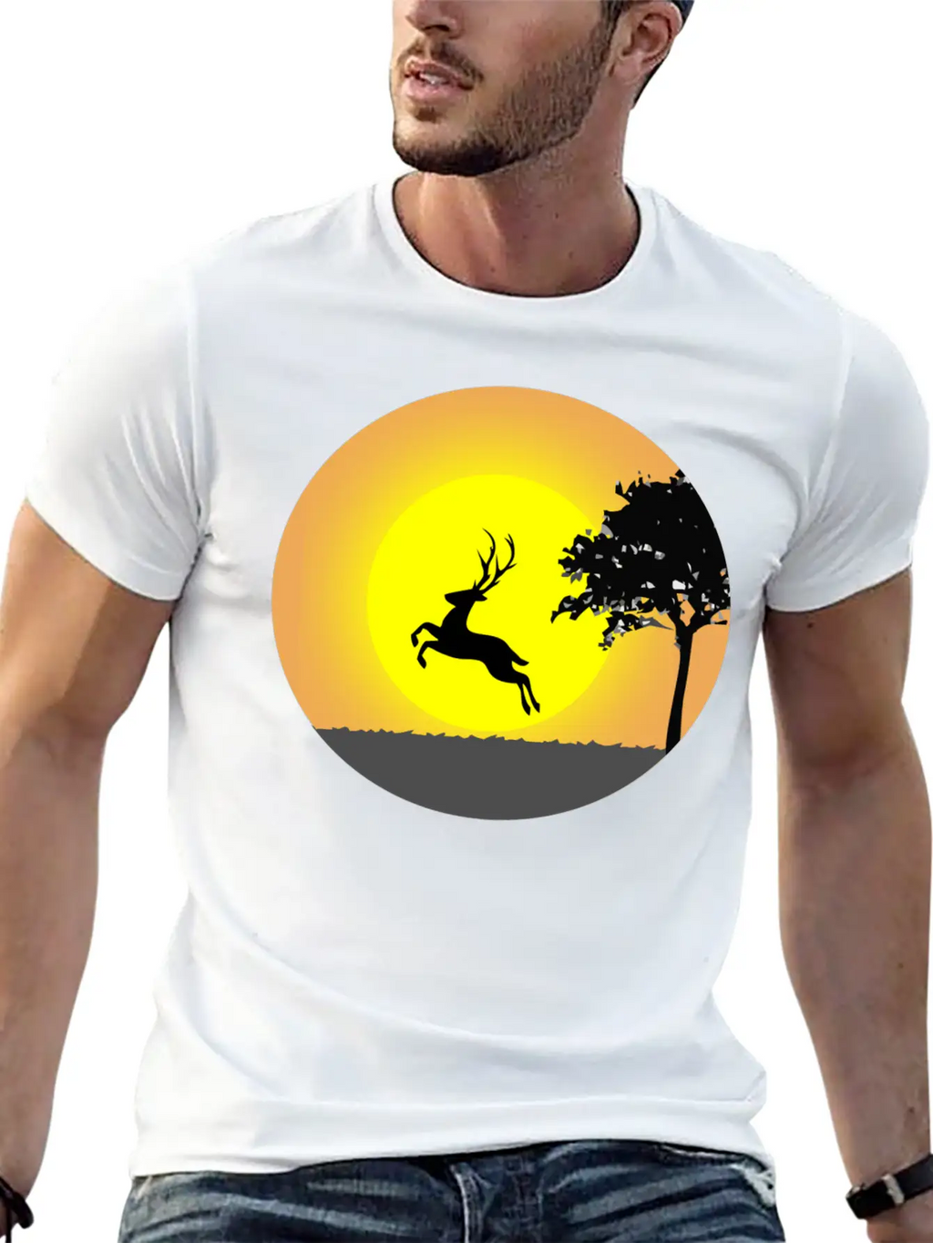 Deer Sunset Sun Unisex Short Sleeve Soft Cotton T-Shirt – Casual Everyday Wear
