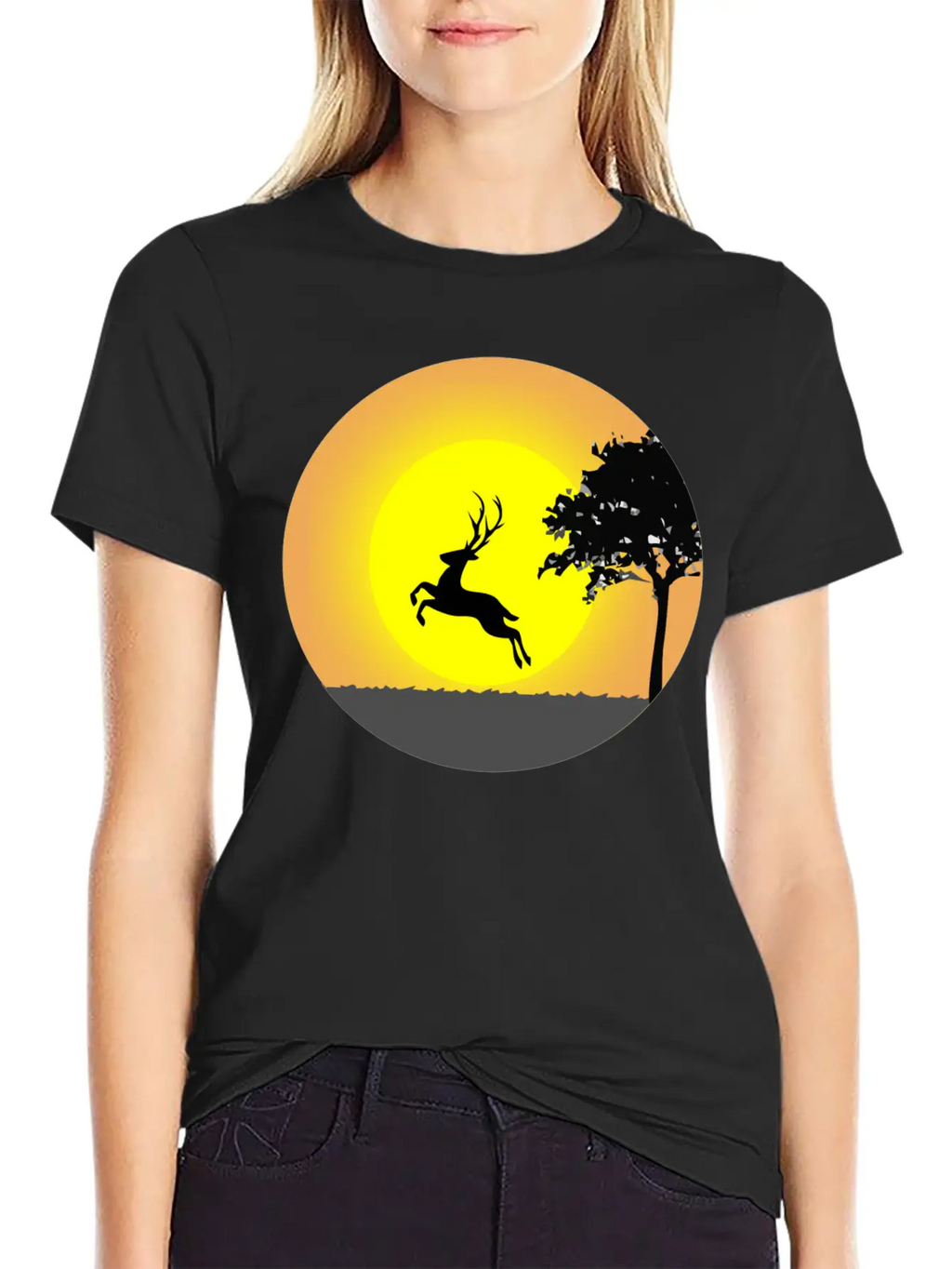 Deer Sunset Sun Unisex Short Sleeve Soft Cotton T-Shirt – Casual Everyday Wear
