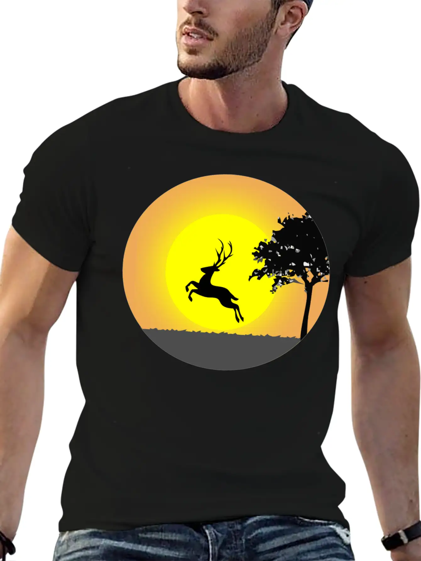 Deer Sunset Sun Unisex Short Sleeve Soft Cotton T-Shirt – Casual Everyday Wear
