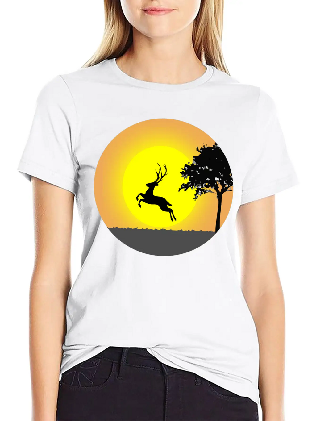 Deer Sunset Sun Unisex Short Sleeve Soft Cotton T-Shirt – Casual Everyday Wear