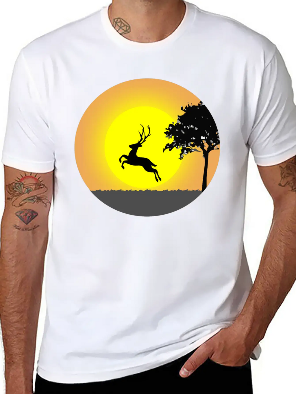 Deer Sunset Sun Unisex Short Sleeve Soft Cotton T-Shirt – Casual Everyday Wear