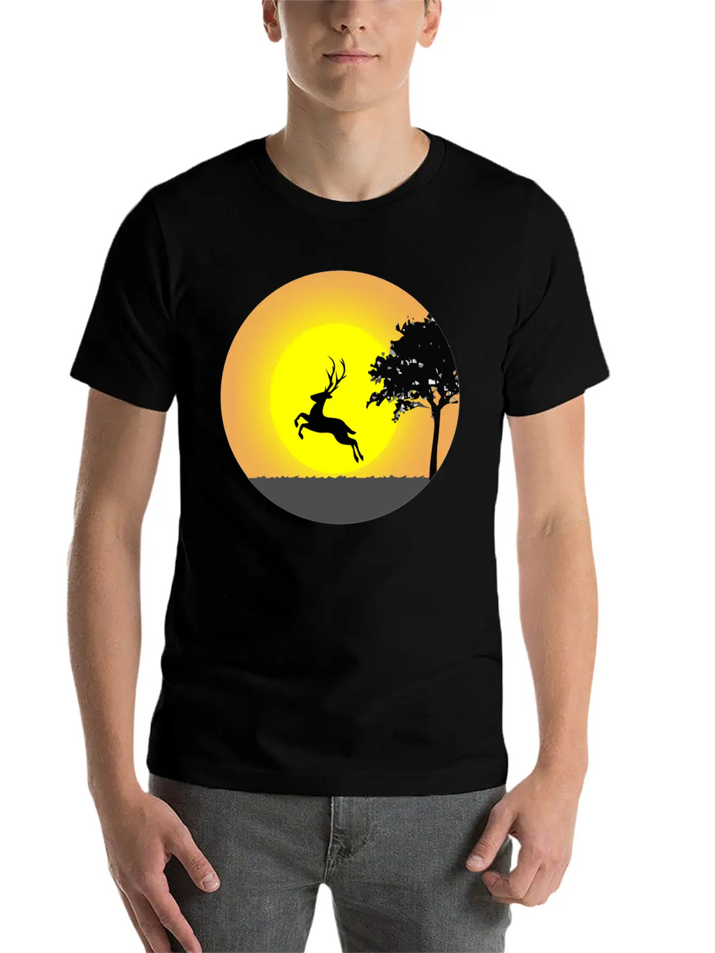 Deer Sunset Sun Unisex Short Sleeve Soft Cotton T-Shirt – Casual Everyday Wear