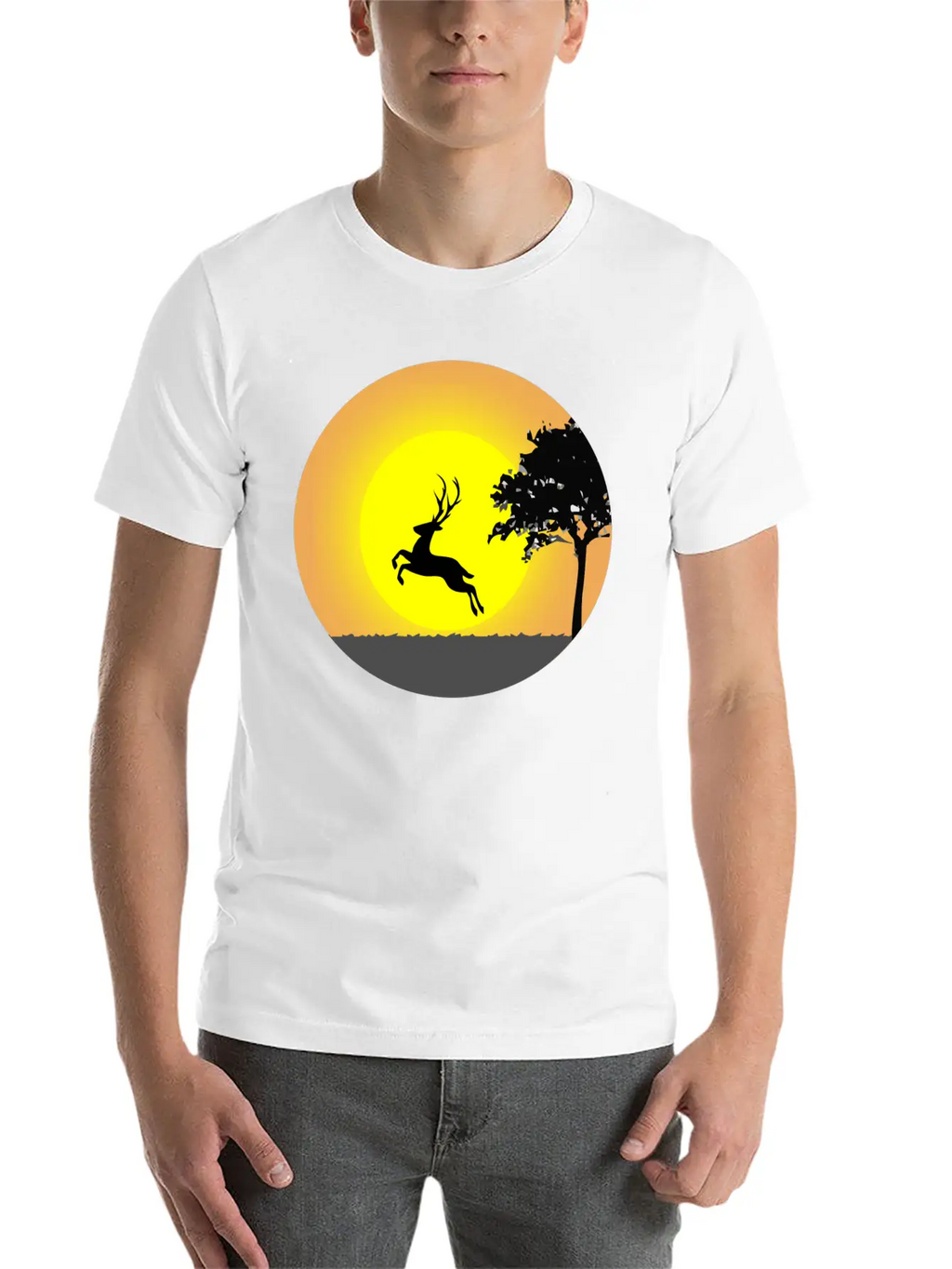 Deer Sunset Sun Unisex Short Sleeve Soft Cotton T-Shirt – Casual Everyday Wear