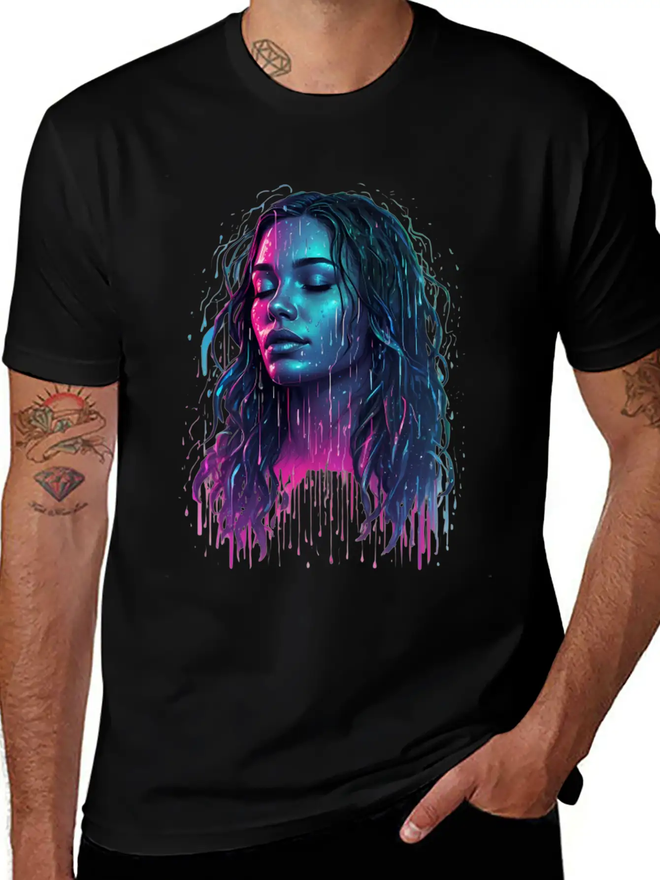 Default Neon Drawing Of A Woman Feel Deep Harmony Unisex Casual T-Shirt – Clean Design For Daily Comfort