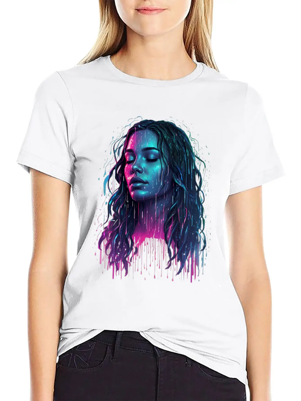 Default Neon Drawing Of A Woman Feel Deep Harmony Unisex Casual T-Shirt – Clean Design For Daily Comfort