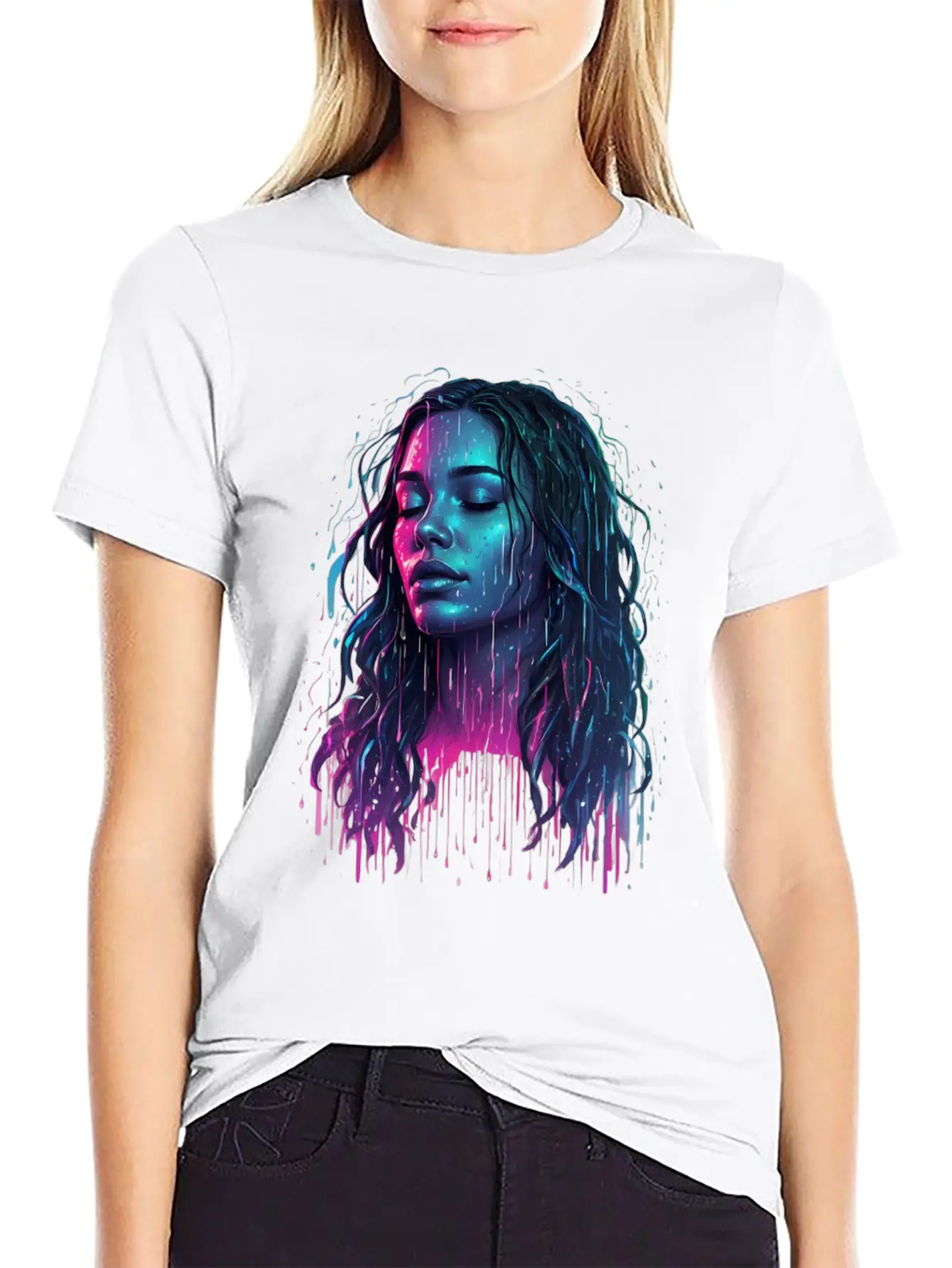 Default Neon Drawing Of A Woman Feel Deep Harmony Unisex Casual T-Shirt – Clean Design For Daily Comfort