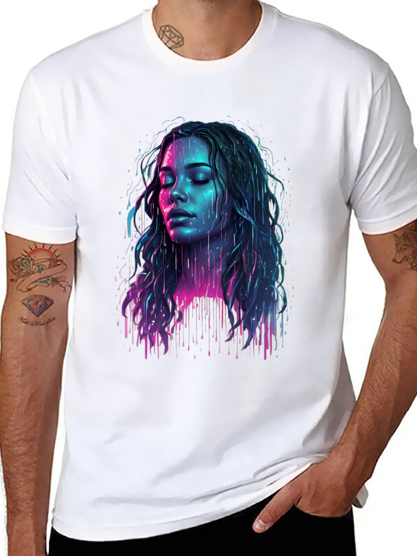 Default Neon Drawing Of A Woman Feel Deep Harmony Unisex Casual T-Shirt – Clean Design For Daily Comfort