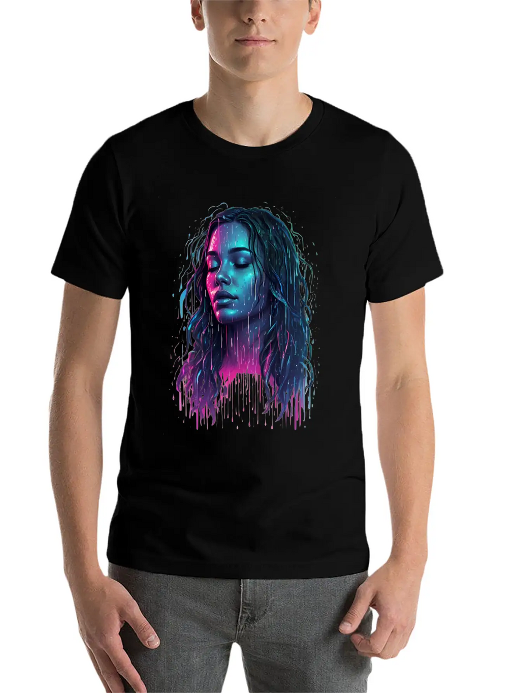 Default Neon Drawing Of A Woman Feel Deep Harmony Unisex Casual T-Shirt – Clean Design For Daily Comfort