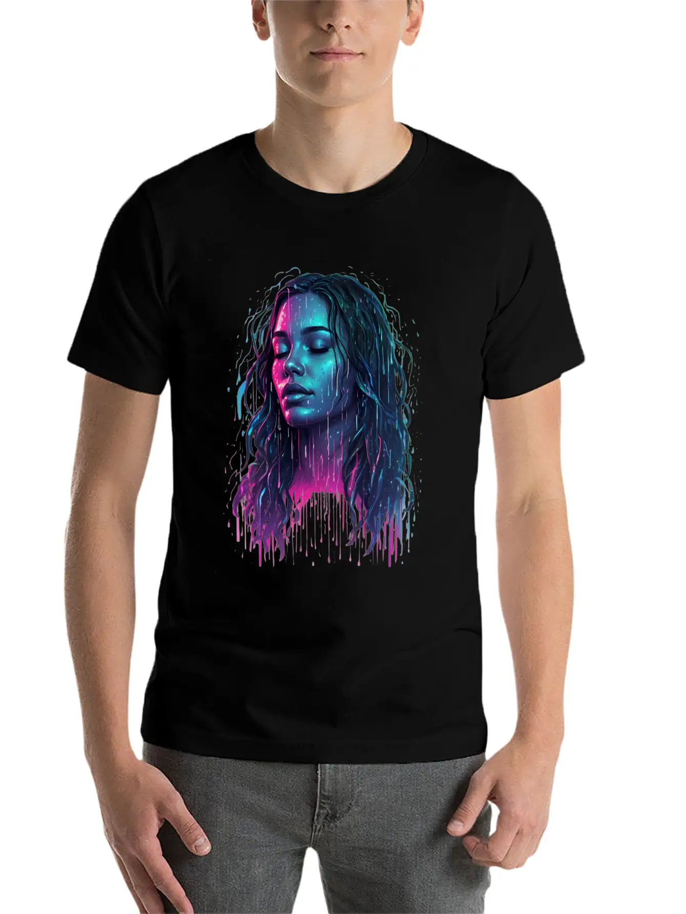 Default Neon Drawing Of A Woman Feel Deep Harmony Unisex Casual T-Shirt – Clean Design For Daily Comfort