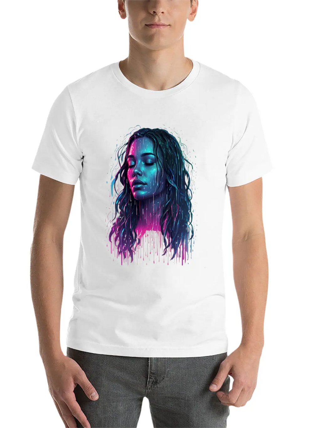 Default Neon Drawing Of A Woman Feel Deep Harmony Unisex Casual T-Shirt – Clean Design For Daily Comfort