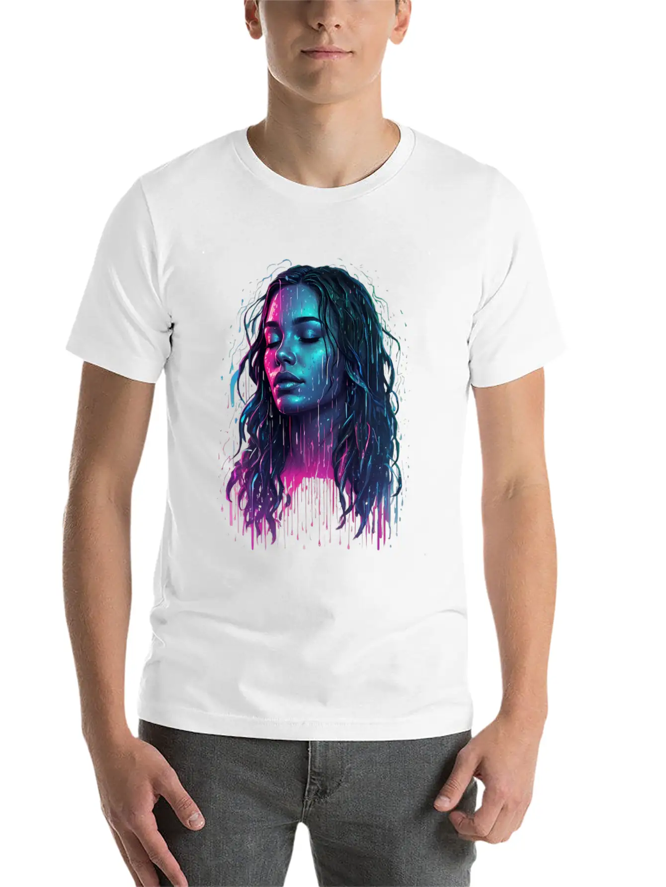 Default Neon Drawing Of A Woman Feel Deep Harmony Unisex Casual T-Shirt – Clean Design For Daily Comfort