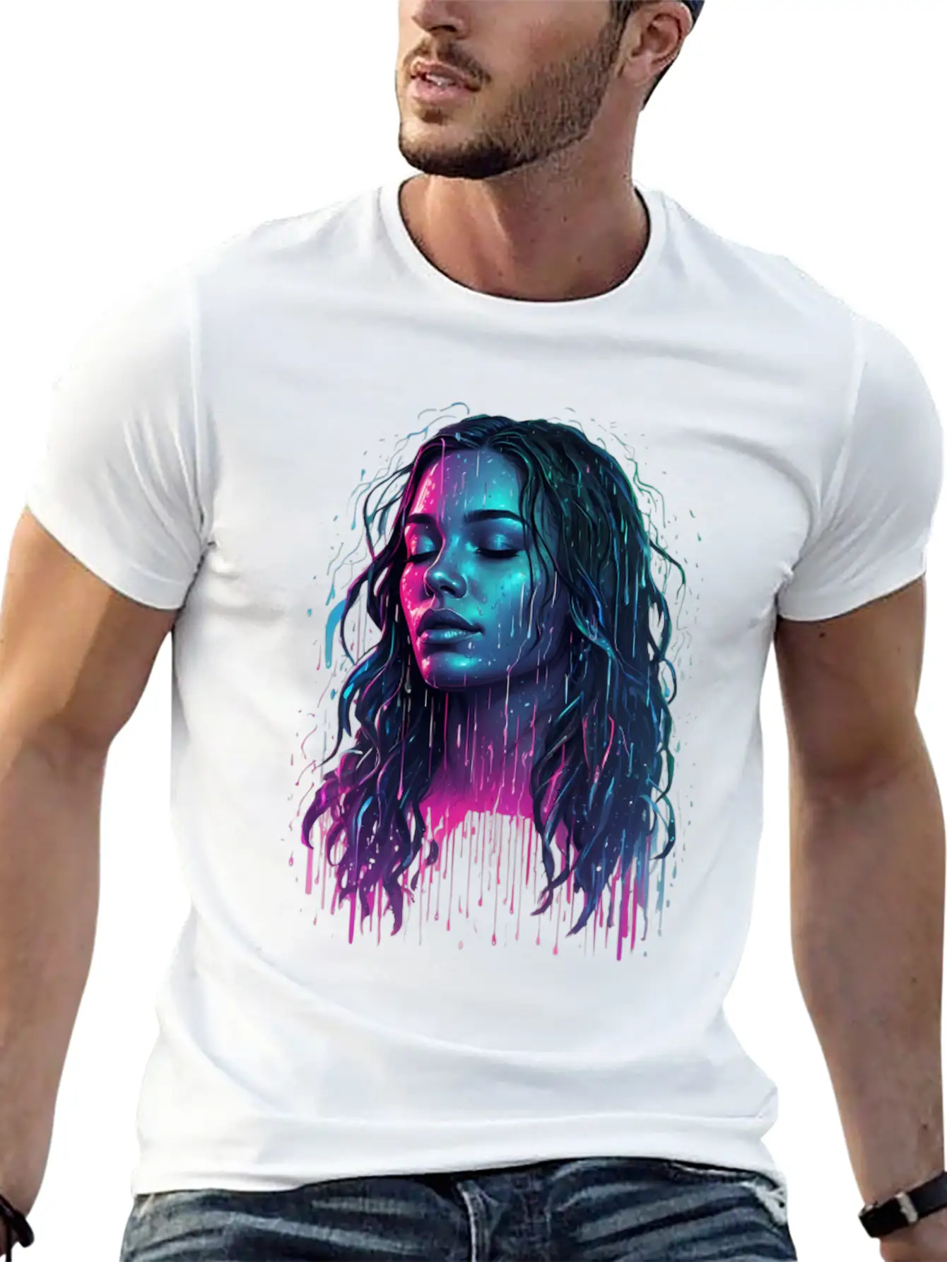 Default Neon Drawing Of A Woman Feel Deep Harmony Unisex Casual T-Shirt – Clean Design For Daily Comfort