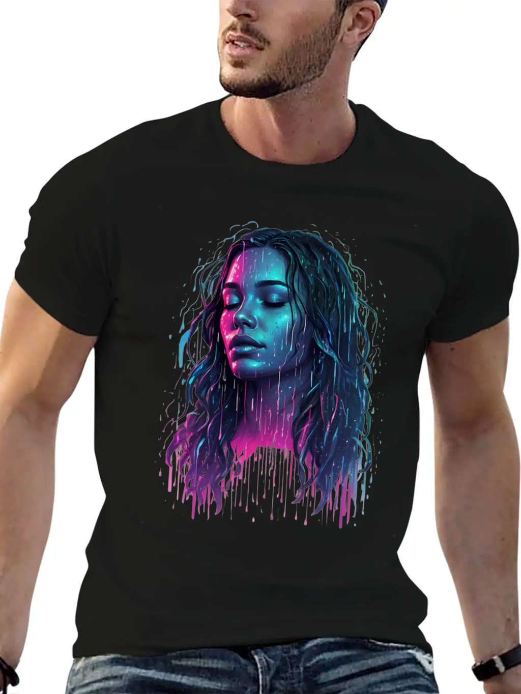 Default Neon Drawing Of A Woman Feel Deep Harmony Unisex Casual T-Shirt – Clean Design For Daily Comfort