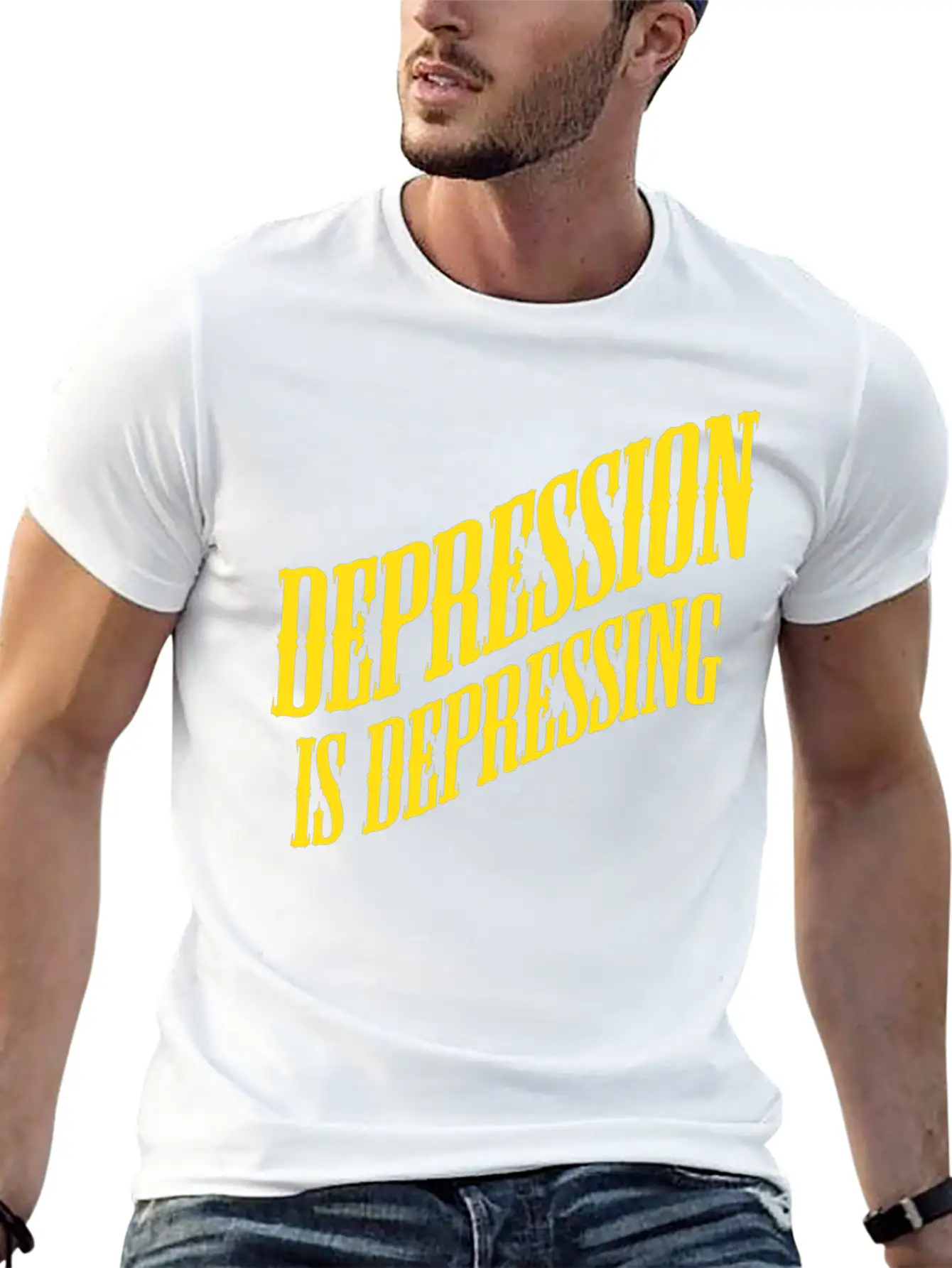 Depression Is Depressing Parody Joke Tee Unisex Short Sleeve Soft Cotton T-Shirt – Casual Everyday Wear